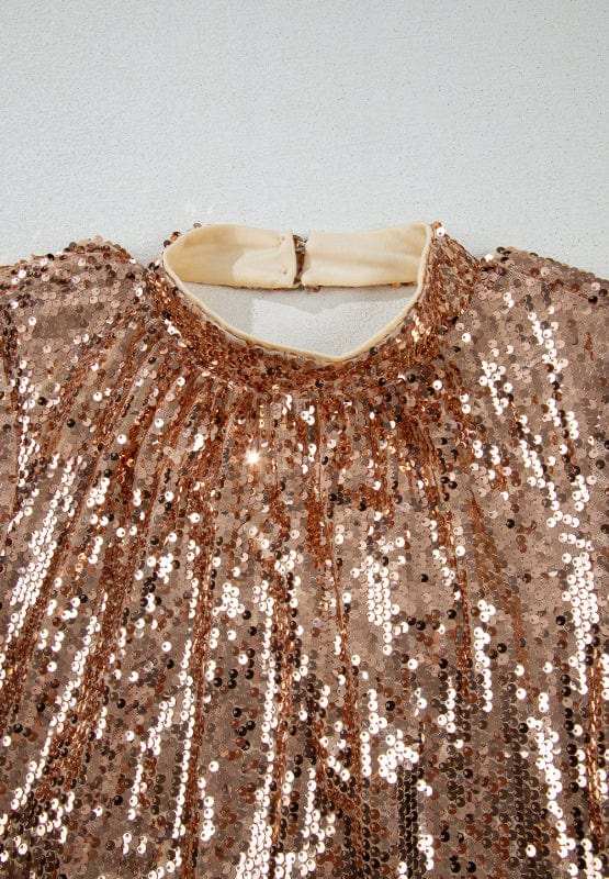 Backless Sequin Mock Neck Long Sleeve Mini Dress - Trendsi - Flyclothing LLC