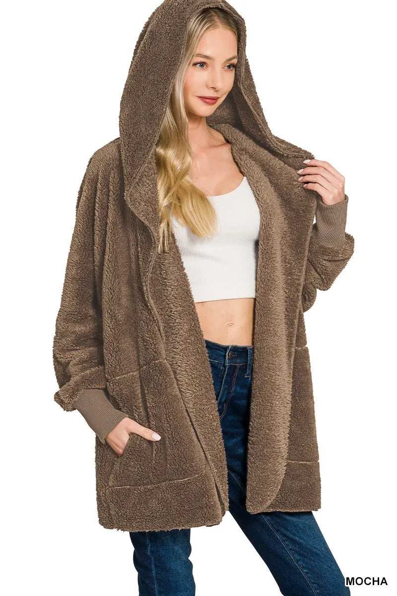 Zenana Hooded Faux Fur Jacket with Pockets - Trendsi - Flyclothing LLC