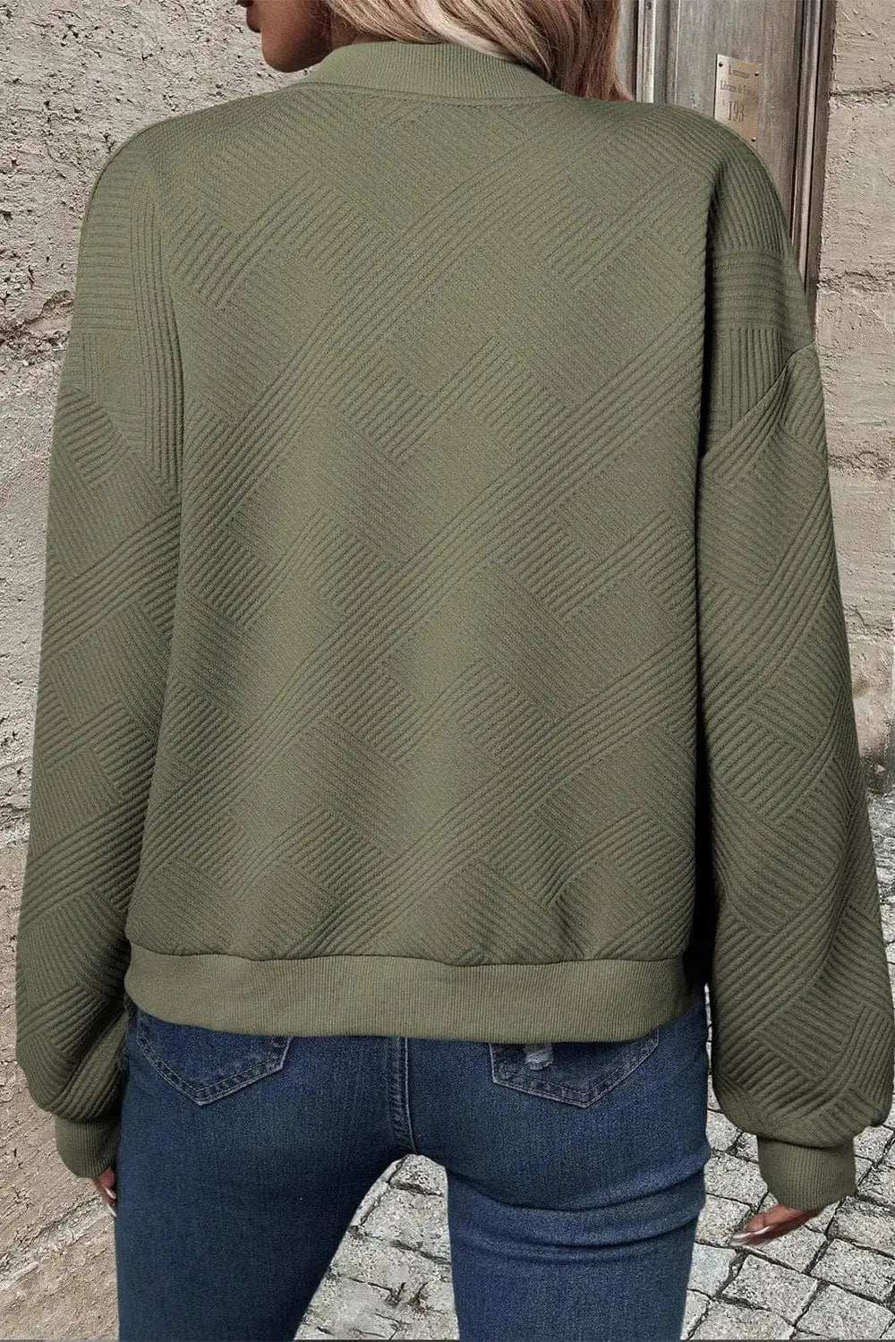 Textured Zip Up Baseball Collar Jacket - Trendsi - Flyclothing LLC