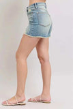 Judy Blue Full Size High Rise Washed Fly Stitch Detail and Destroy Denim Shorts Plus Size - Trendsi - Flyclothing LLC