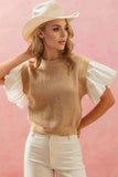 Oh Full Size Ruffled Round Neck Short Sleeve Sweater - Trendsi - Flyclothing LLC