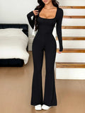 Square Neck Long Sleeve Jumpsuit - Trendsi - Flyclothing LLC