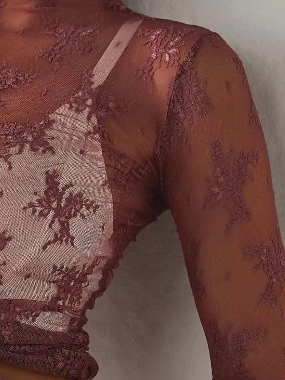 Lace Mock Neck Long Sleeve Blouse - Trendsi - Flyclothing LLC