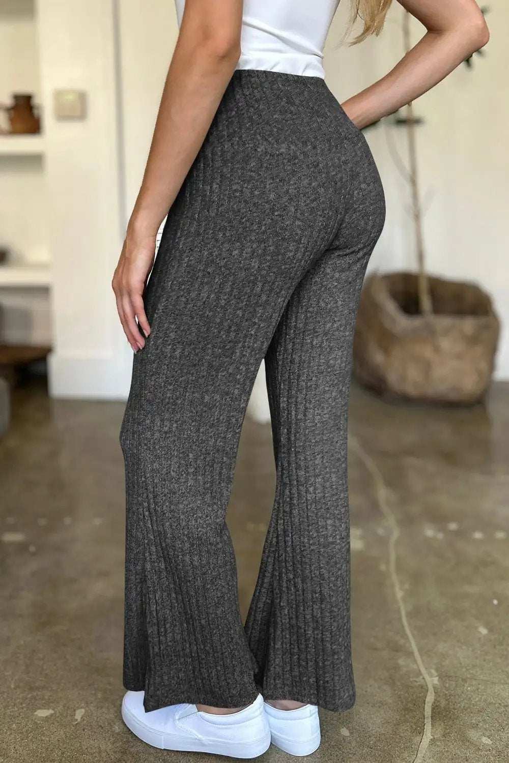 Ribbed High Waist Flare Pants - Trendsi - Flyclothing LLC