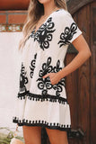 Printed V-Neck Short Sleeve Dress - Trendsi - Flyclothing LLC