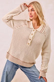 BiBi Half Button Ribbed Two Tone Sweater - Trendsi - Flyclothing LLC