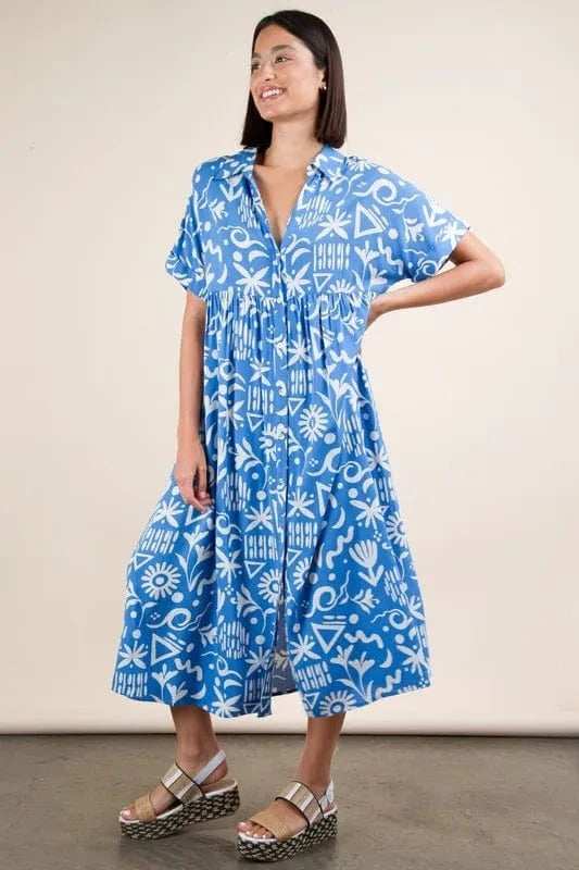 VERY J Plus Size Oversized Printed Shirt Midi Dress - Trendsi - Flyclothing LLC