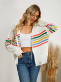 Drawstring Striped Dropped Shoulder Hooded Cardigan - Trendsi - Flyclothing LLC