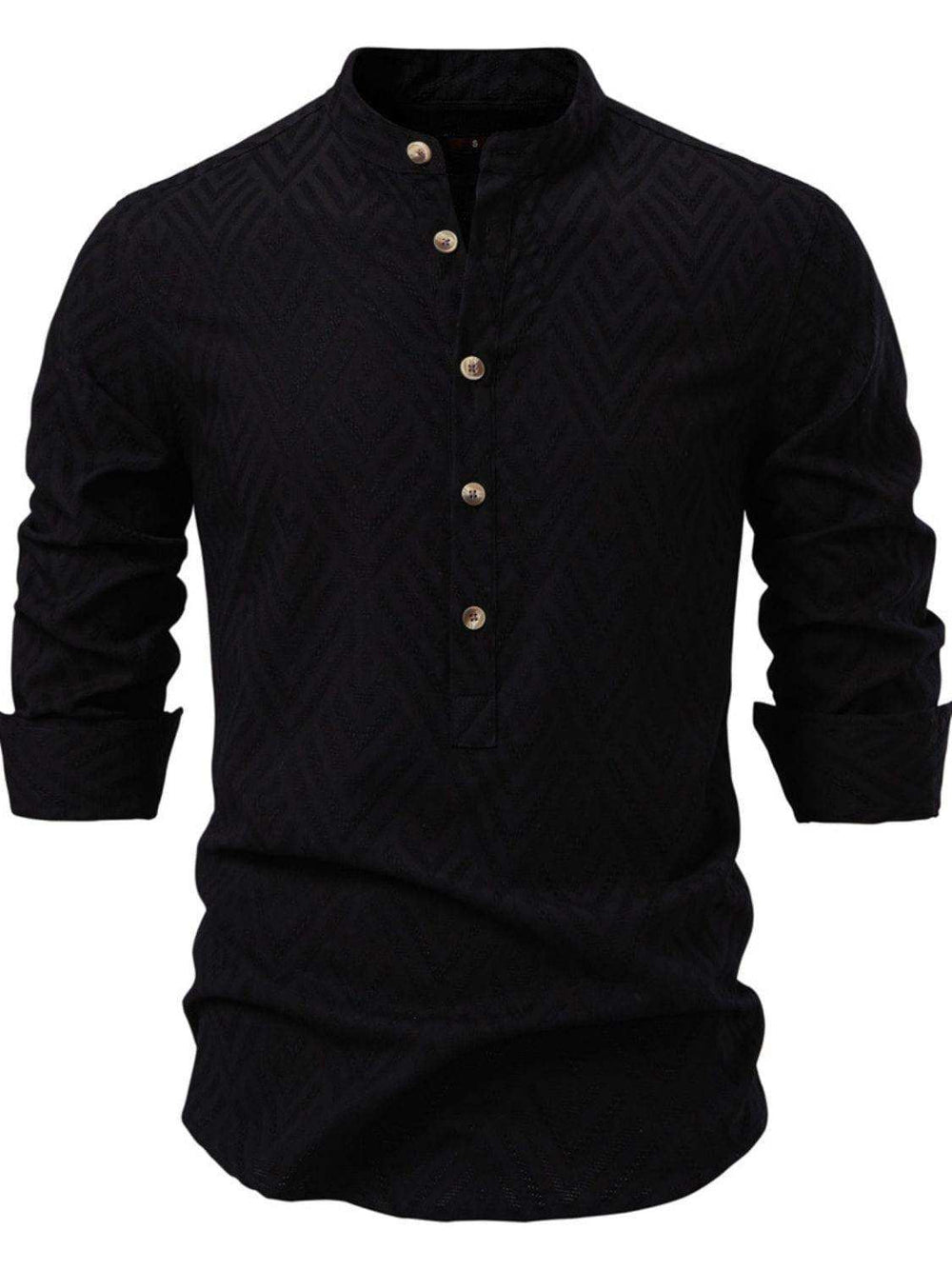Men's Half Button Geometric Texture Collared Neck Shirt - Trendsi - Flyclothing LLC
