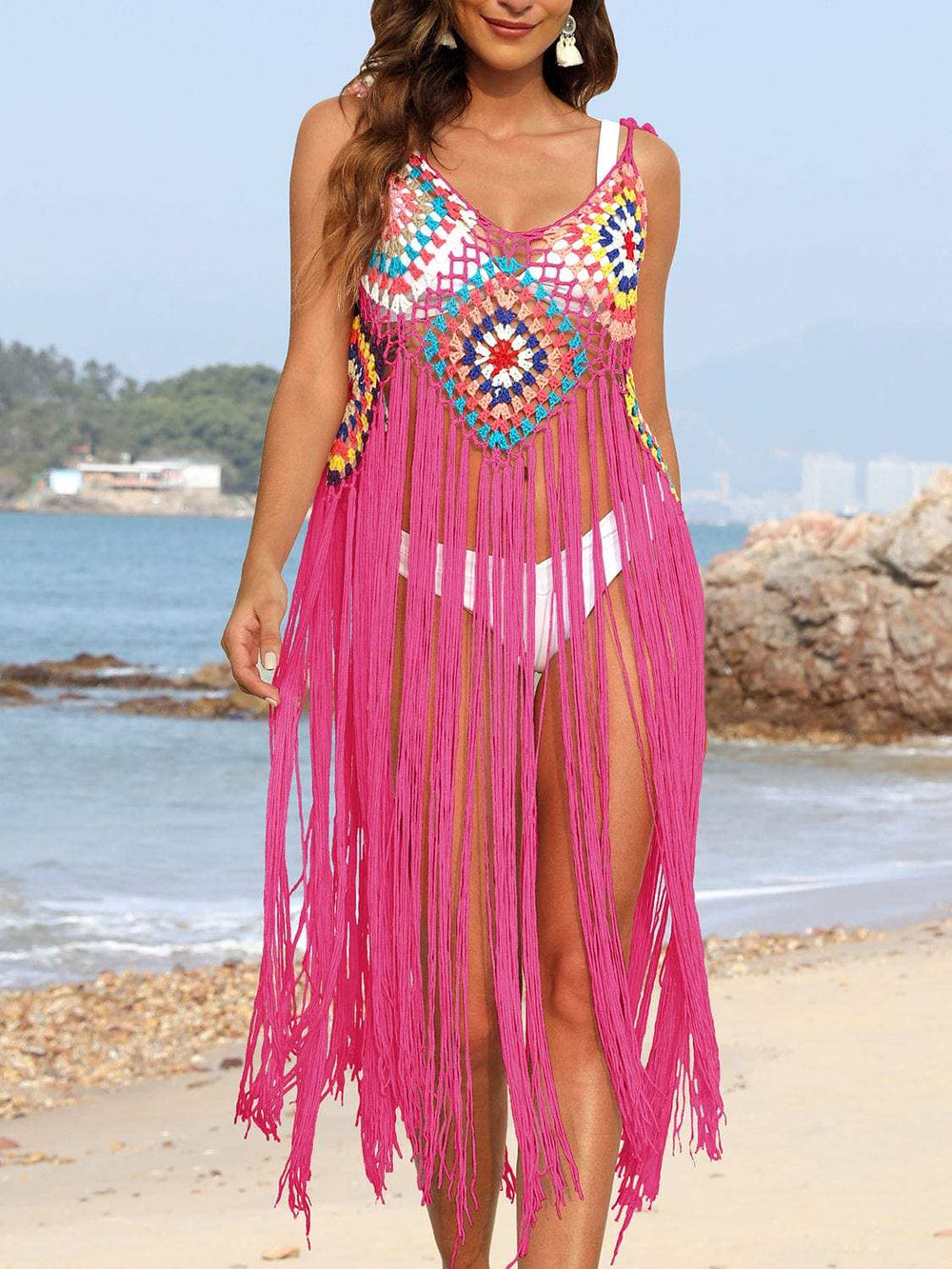 Fringe Spaghetti Strap Cover-Up - Trendsi - Flyclothing LLC