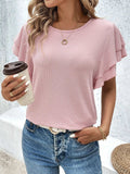 Ribbed Flutter Sleeve T-Shirt - Trendsi - Flyclothing LLC