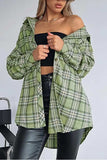 Plaid Collared Neck Long Sleeve Shirt - Trendsi - Flyclothing LLC