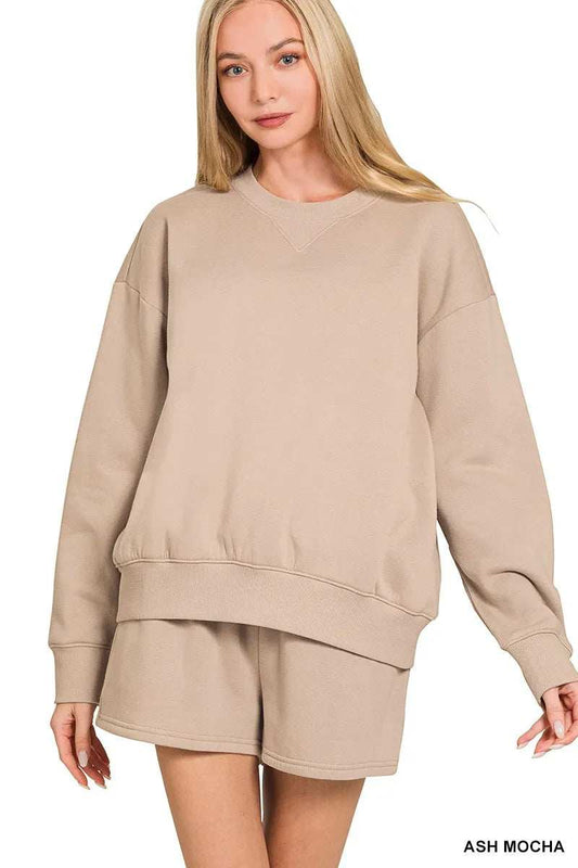 Zenana Fleece Long Sleeve Sweatshirts & Shorts Set - Trendsi - Flyclothing LLC