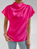 Mock Neck Short Sleeve Blouse - Trendsi - Flyclothing LLC