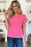 Double Take Full Size Cable-Knit Round Neck Short Sleeve Sweater - Trendsi - Flyclothing LLC