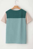 Color Block Round Neck Short Sleeve T-Shirt - Trendsi - Flyclothing LLC