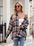 Pocketed Plaid Collared Neck Long Sleeve Shirt - Trendsi - Flyclothing LLC