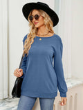Ruched Shoulder Round Neck Long Sleeve Sweatshirt - Trendsi - Flyclothing LLC