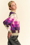 Davi & Dani Checkered Round Neck Long Sleeve Sweater - Trendsi - Flyclothing LLC