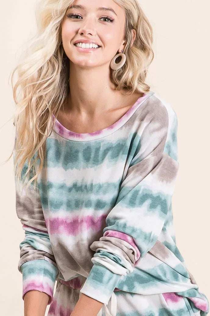 BiBi Tie Dye Print Terry Sweatshirt - Trendsi - Flyclothing LLC