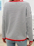 Striped Round Neck Dropped Shoulder Sweater - Trendsi - Flyclothing LLC