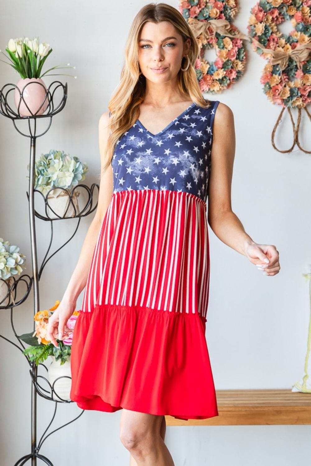 Heimish Full Size US Flag Theme Contrast Tank Dress - Trendsi - Flyclothing LLC