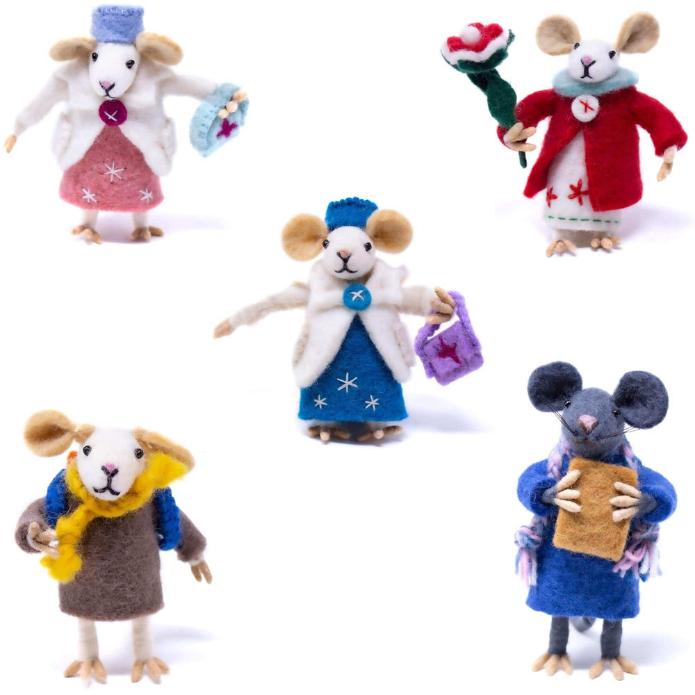 Family of Mice Handmade Fel Collectibles, Set of Five - Global Groove Direct - Flyclothing LLC