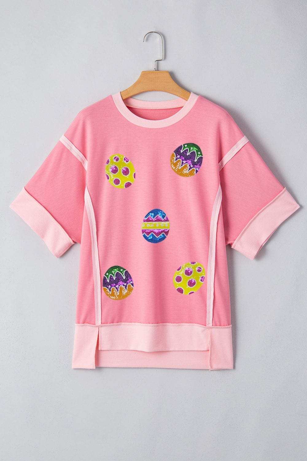 Sequined Easter Egg Short Sleeve T-Shirt - Trendsi - Flyclothing LLC