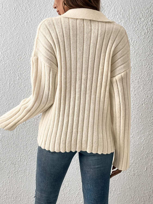 Johnny Collar Long Sleeve Sweater - Trendsi - Flyclothing LLC