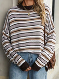 Striped Mock Neck Long Sleeve Sweater - Trendsi - Flyclothing LLC