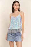 J.NNA Sequin Tassel Hem Flowy Cami - Trendsi - Flyclothing LLC