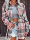 Pocketed Plaid Collared Neck Shacket - Trendsi - Flyclothing LLC