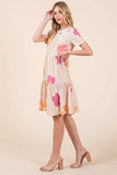 BOMBOM Floral Round Neck Short Sleeve Tiered Dress - Trendsi - Flyclothing LLC
