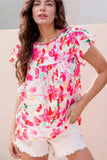 Floral Print Ruffle Sleeve Round Neck Blouse - Trendsi - Flyclothing LLC