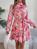 Printed Mock Neck Flounce Sleeve Mini Dress - Trendsi - Flyclothing LLC