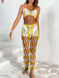 Cutout Halter Neck Top and Pants Two-Piece Swim Set - Trendsi - Flyclothing LLC