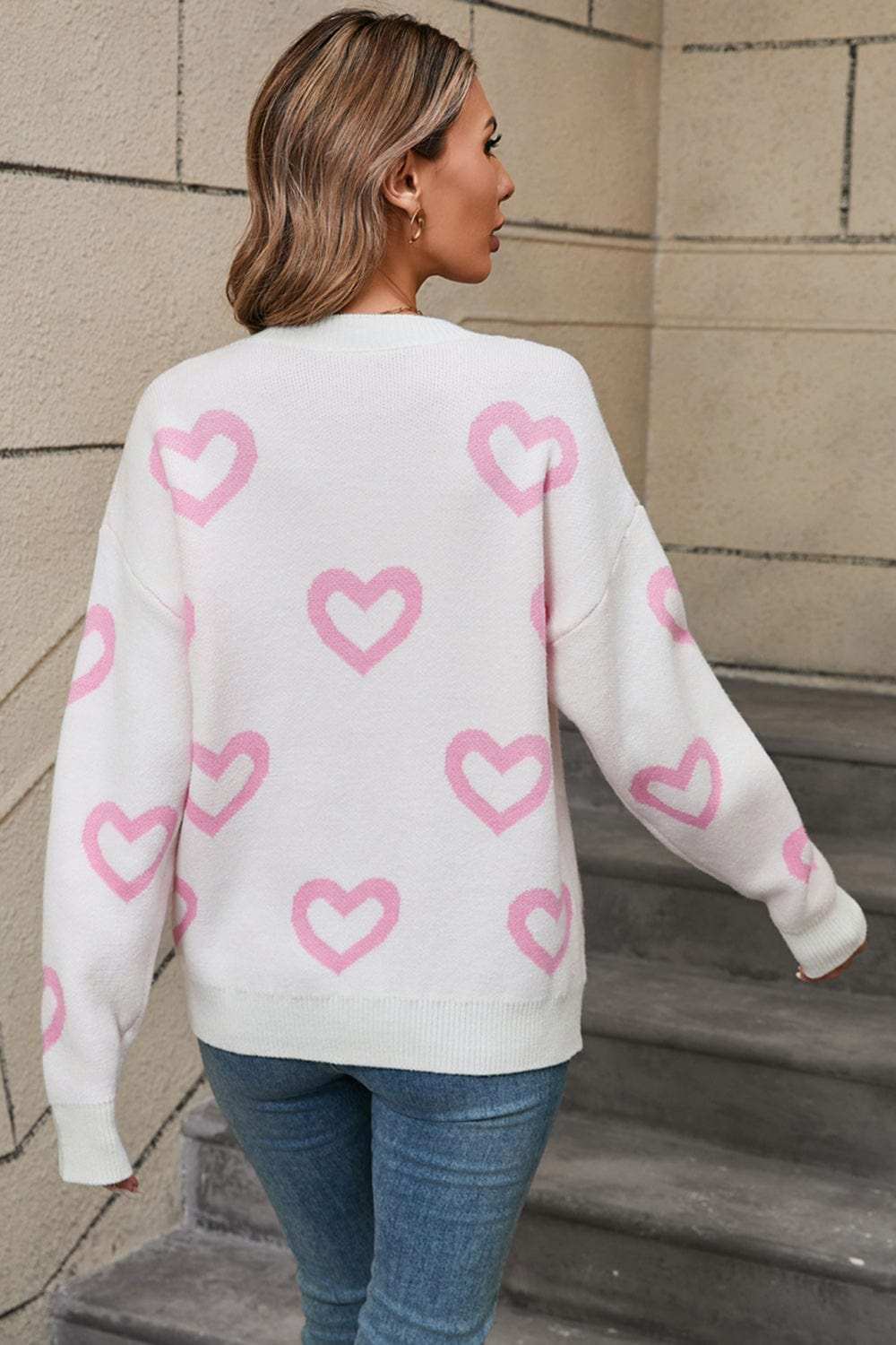 Angel Wings Heart Round Neck Dropped Shoulder Long Sleeve Sweater - Trendsi - Flyclothing LLC