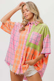 BiBi Plaid Collared Neck Half Sleeve Shirt - Trendsi - Flyclothing LLC