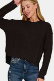 Zenana Cropped High Low Cable Sweater with Side Slits - Trendsi - Flyclothing LLC