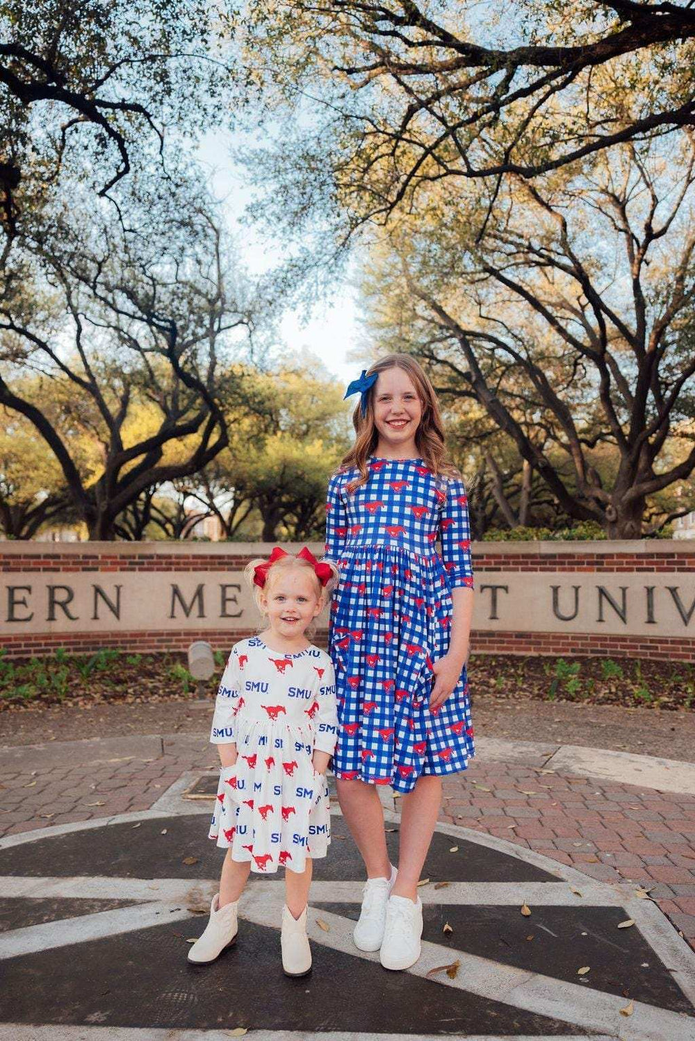 SMU White Mustang 3/4 Sleeve Pocket Twirl Dress - Mila & Rose ® - Flyclothing LLC