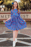 SMU Plaid Mustang 3/4 Sleeve Pocket Twirl Dress - Mila & Rose ® - Flyclothing LLC