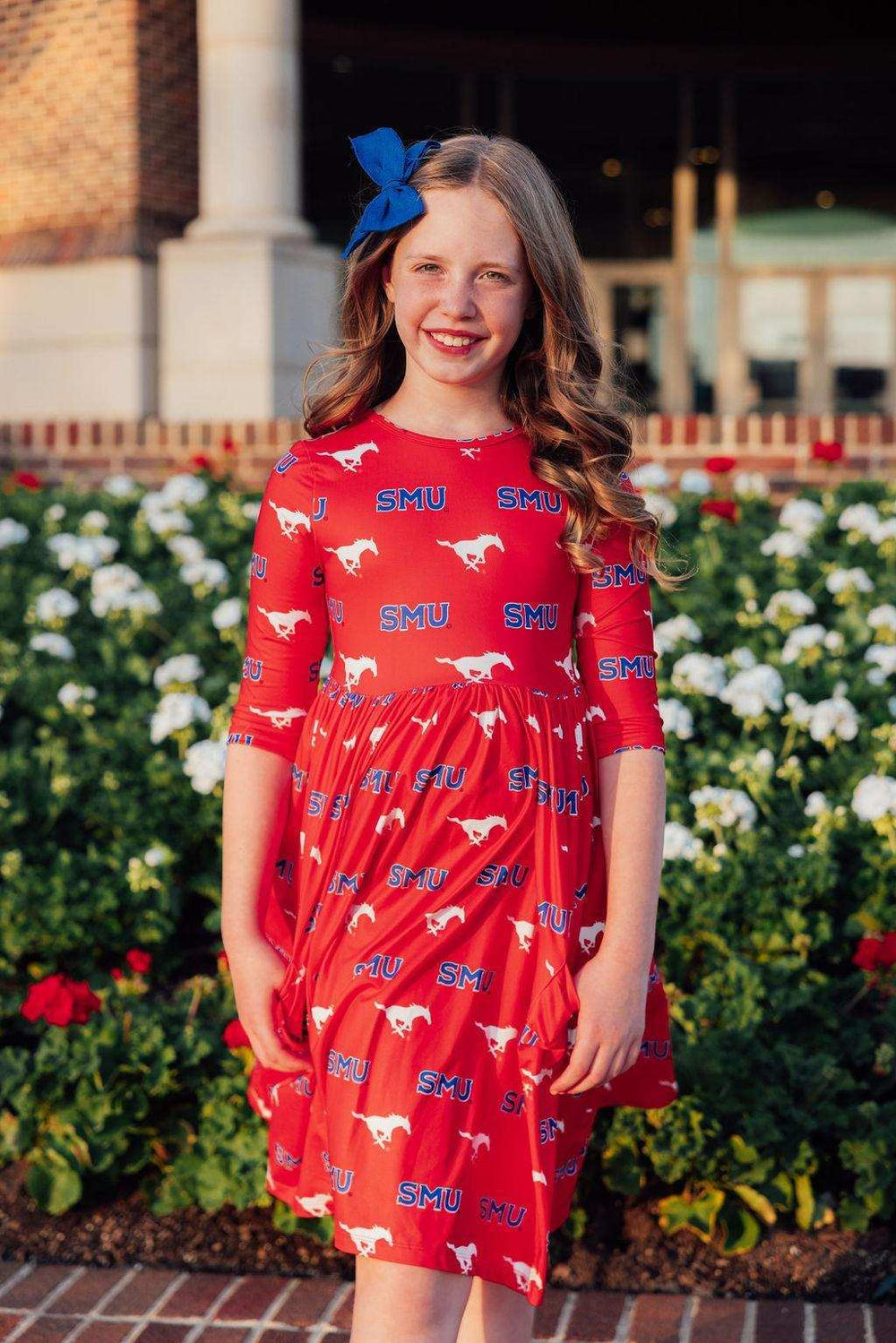 SMU Red Mustang 3/4 Sleeve Pocket Twirl Dress - Mila & Rose ® - Flyclothing LLC