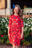 SMU Red Mustang 3/4 Sleeve Pocket Twirl Dress - Mila & Rose ® - Flyclothing LLC