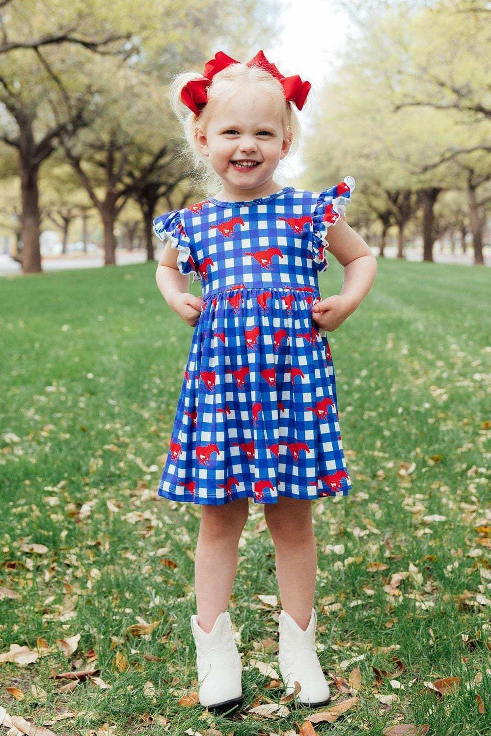 SMU Plaid Mustang Flutter Twirl Dress - Mila & Rose ® - Flyclothing LLC
