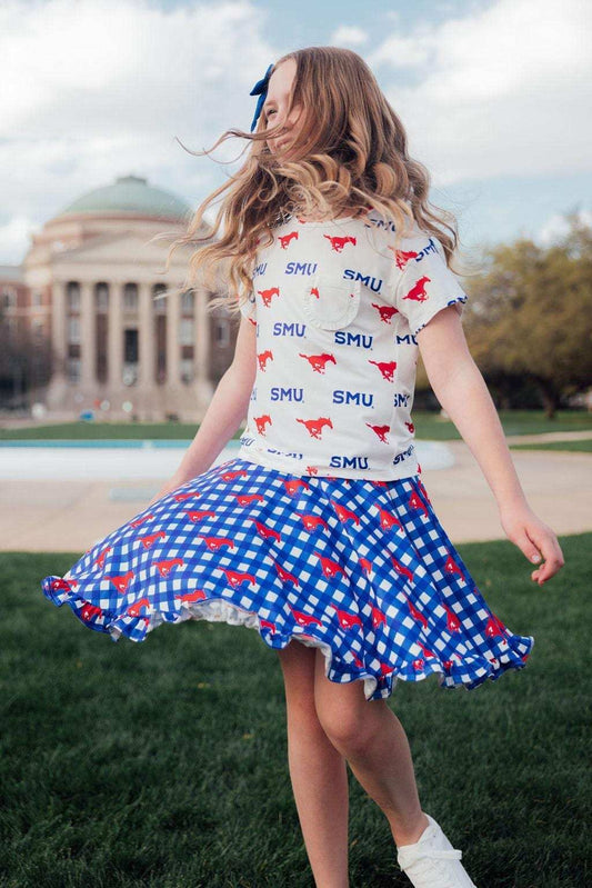 SMU Plaid Mustang Ruffle Twirl Skort - Mila & Rose ® - Flyclothing LLC