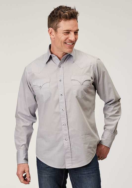 Roper Mens Long Sleeve Snap Solid Poplin Grey Western Shirt - Roper - Flyclothing LLC