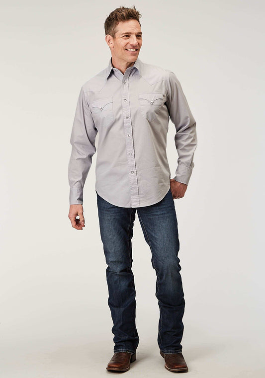 Roper Mens Long Sleeve Snap Solid Poplin Grey Western Shirt - Roper - Flyclothing LLC