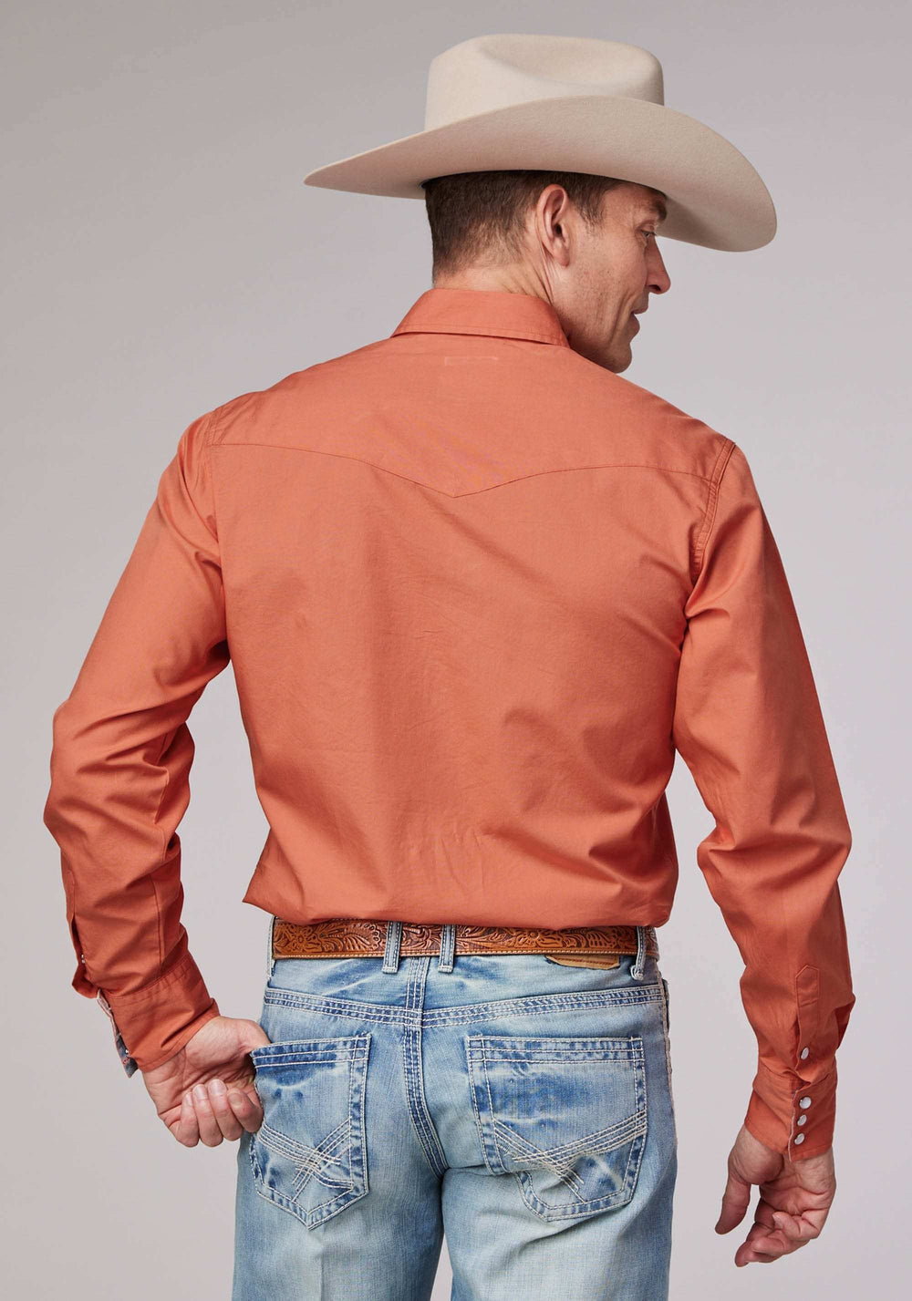 Roper Mens Long Sleeve Snap Solid Poplin Tangerine Western Shirt - Roper - Flyclothing LLC