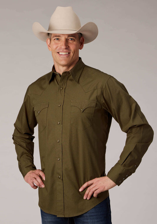 Roper Mens Long Sleeve Snap Solid Poplin Cocoa Western Shirt - Roper - Flyclothing LLC