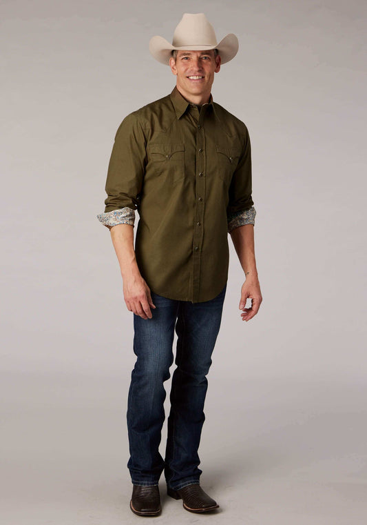 Roper Mens Long Sleeve Snap Solid Poplin Cocoa Western Shirt - Roper - Flyclothing LLC